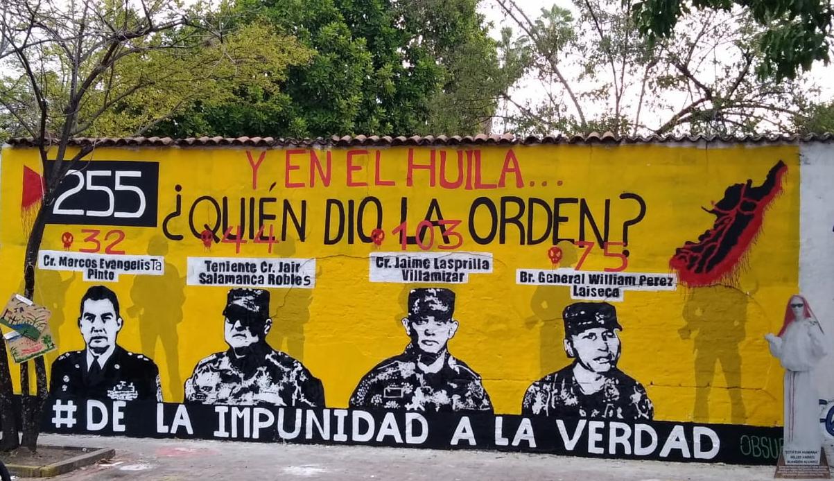 En el Huila pintan mural de Falsos Positivos