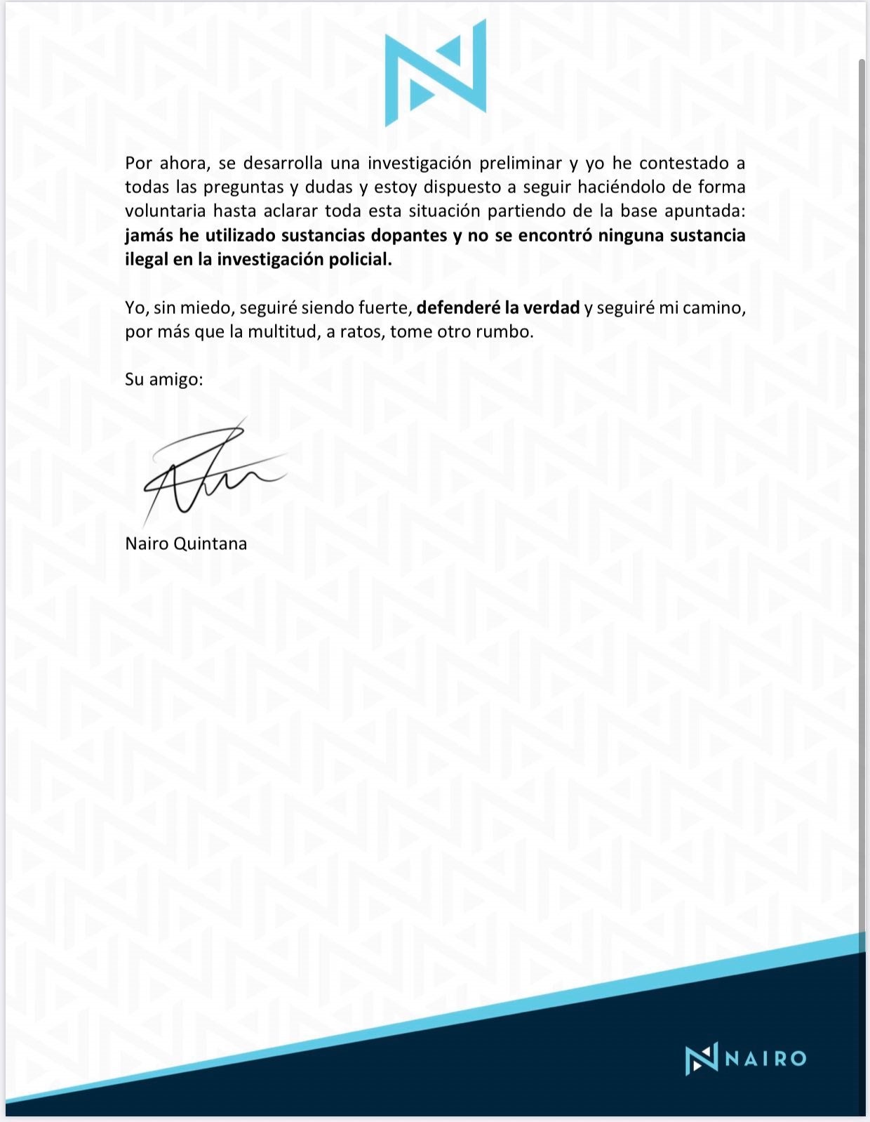 Comunicado Nairo Quintana