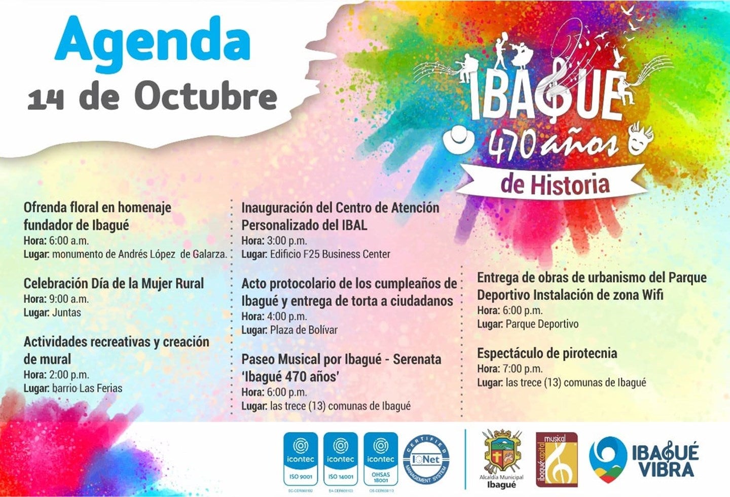 Agenda 14 de octubre cumpleaños Ibagué