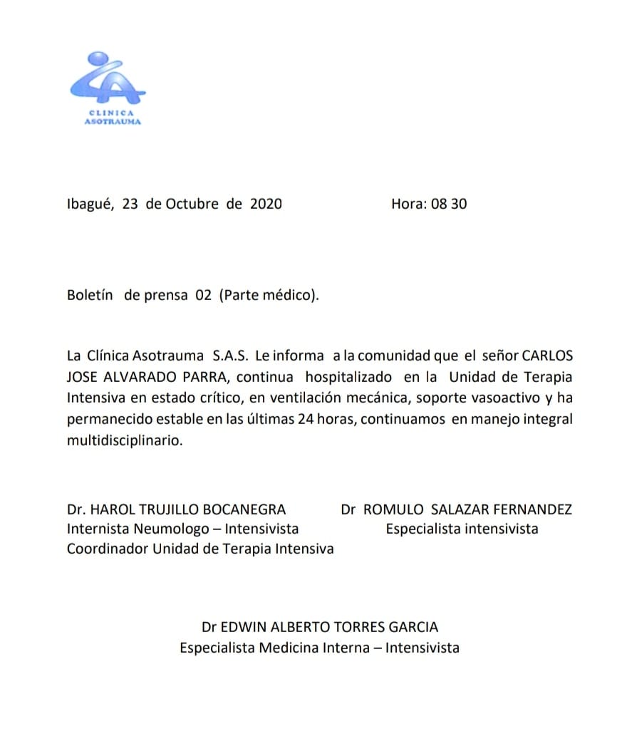 Parte Médico de don Carlos Alvarado