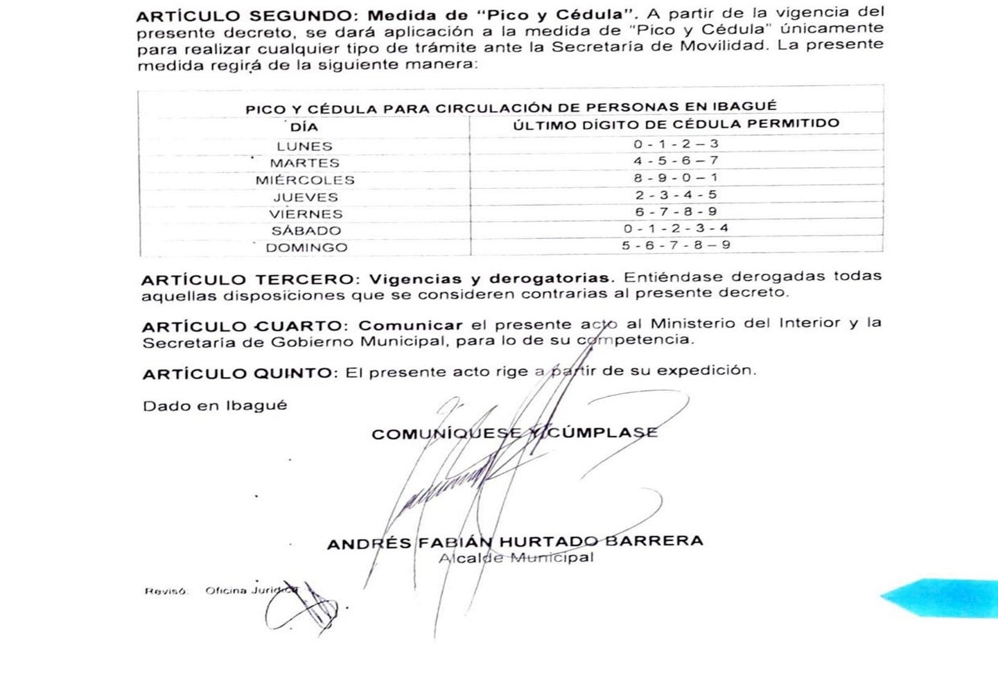 Decreto municipal Ibagué