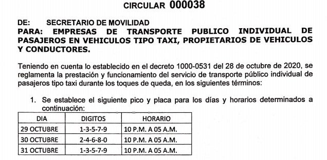 pico y placa para taxis