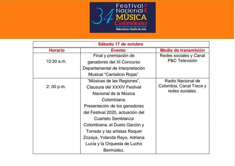 Programación Festival Nacional de la Música Colombiana