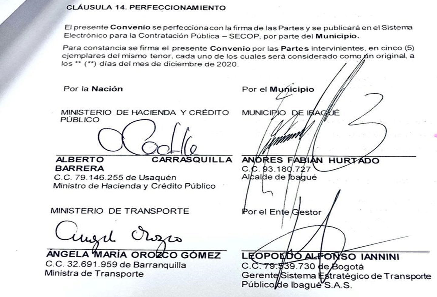 convenio SETP Ibagué