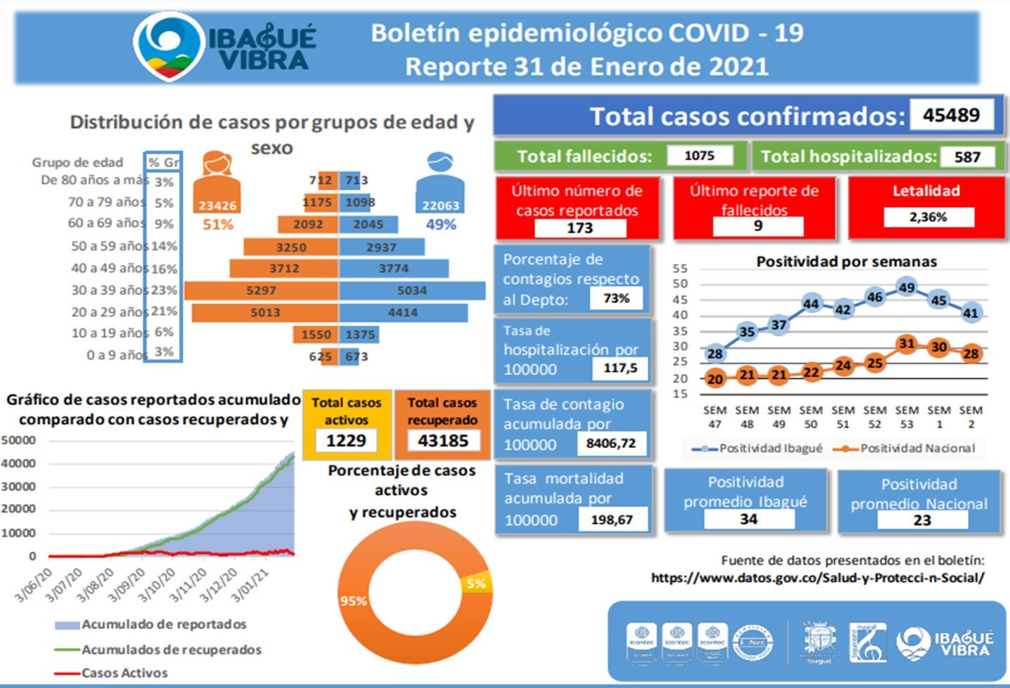 casos Covid-19 Ibagué 31 DE ENERO