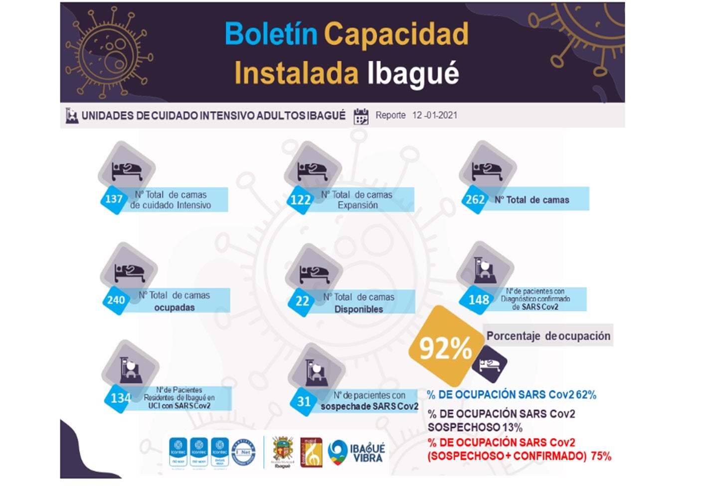 Ocupación camas UCI 13 de enero de 2021
