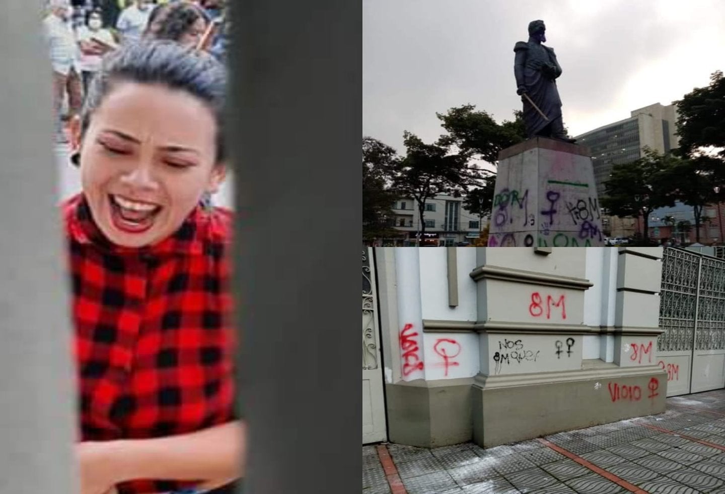 ¡Rechazo! Feministas cogieron a ‘pata’ la catedral y rayaron monumentos en Ibagué