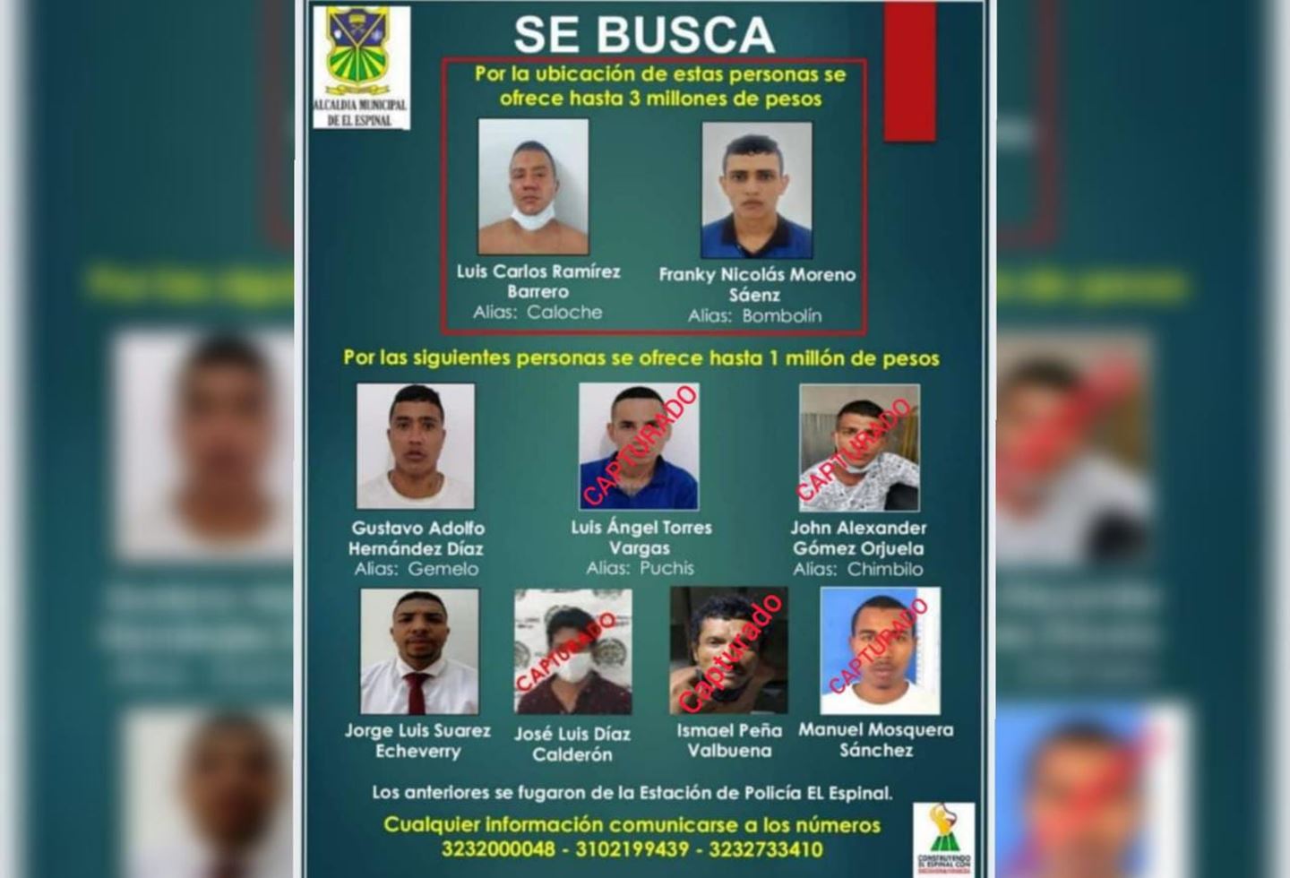 Autoridades recapturaron a 6 de los 10 fugados de la Estación de Policía en el Espinal