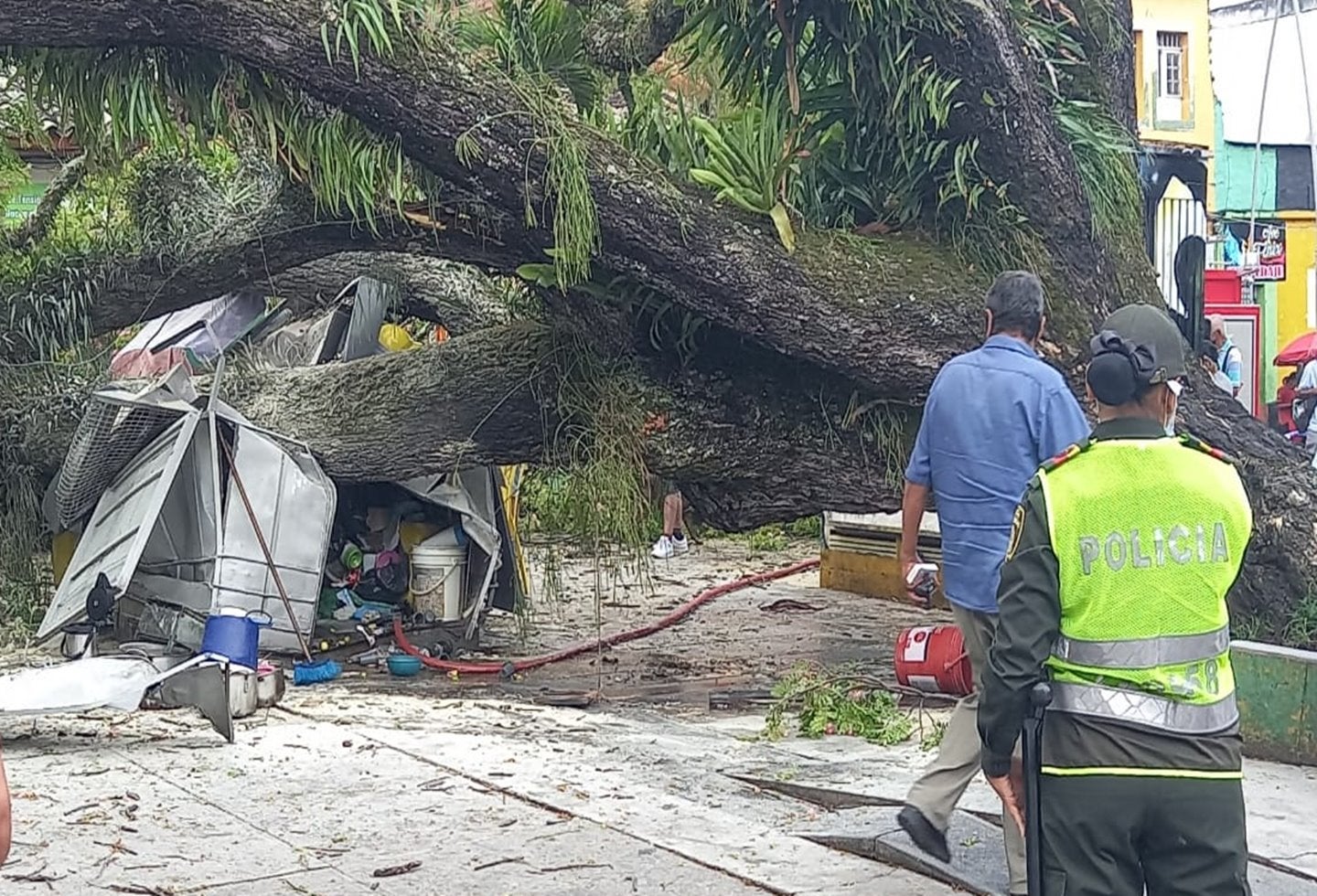 Cayó árbol sobre caseta y esta se incendió en el Parque Andrés López de Galarza en Ibagué