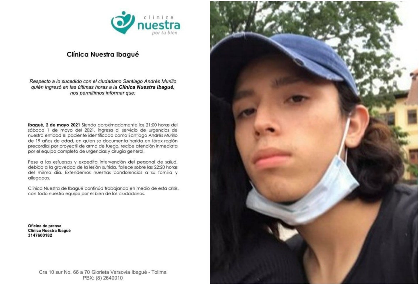 Clínica Nuestra se pronuncia frente a muerte de Santiago Andrés