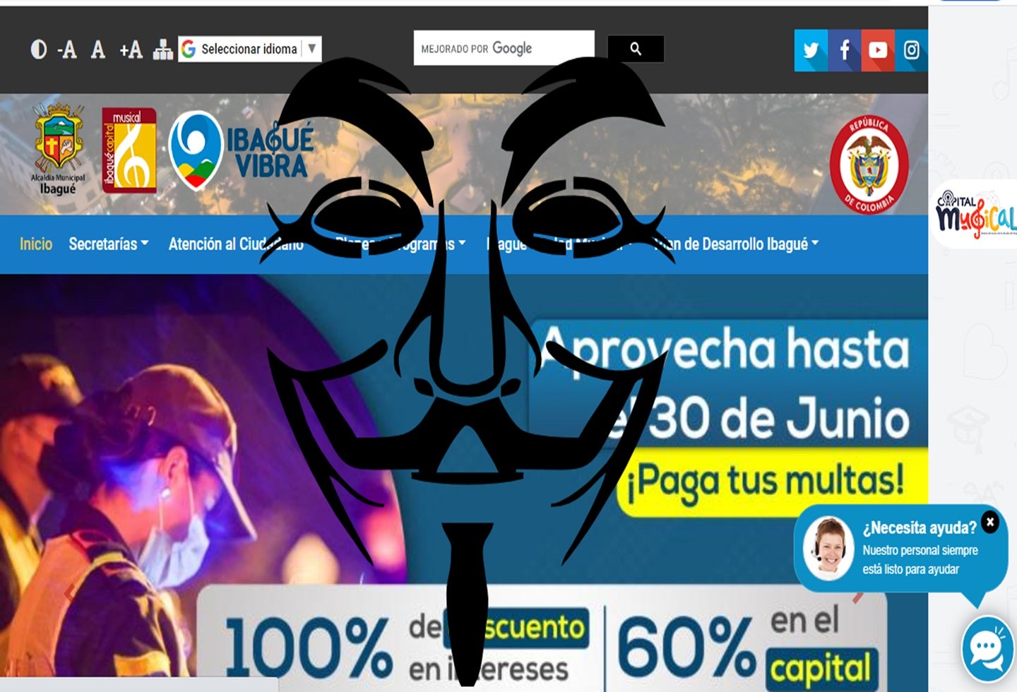 Página Alcaldía de Ibagué hackeada