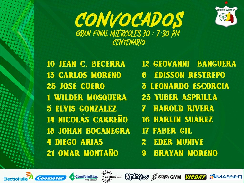 Lista de convocados - Huila