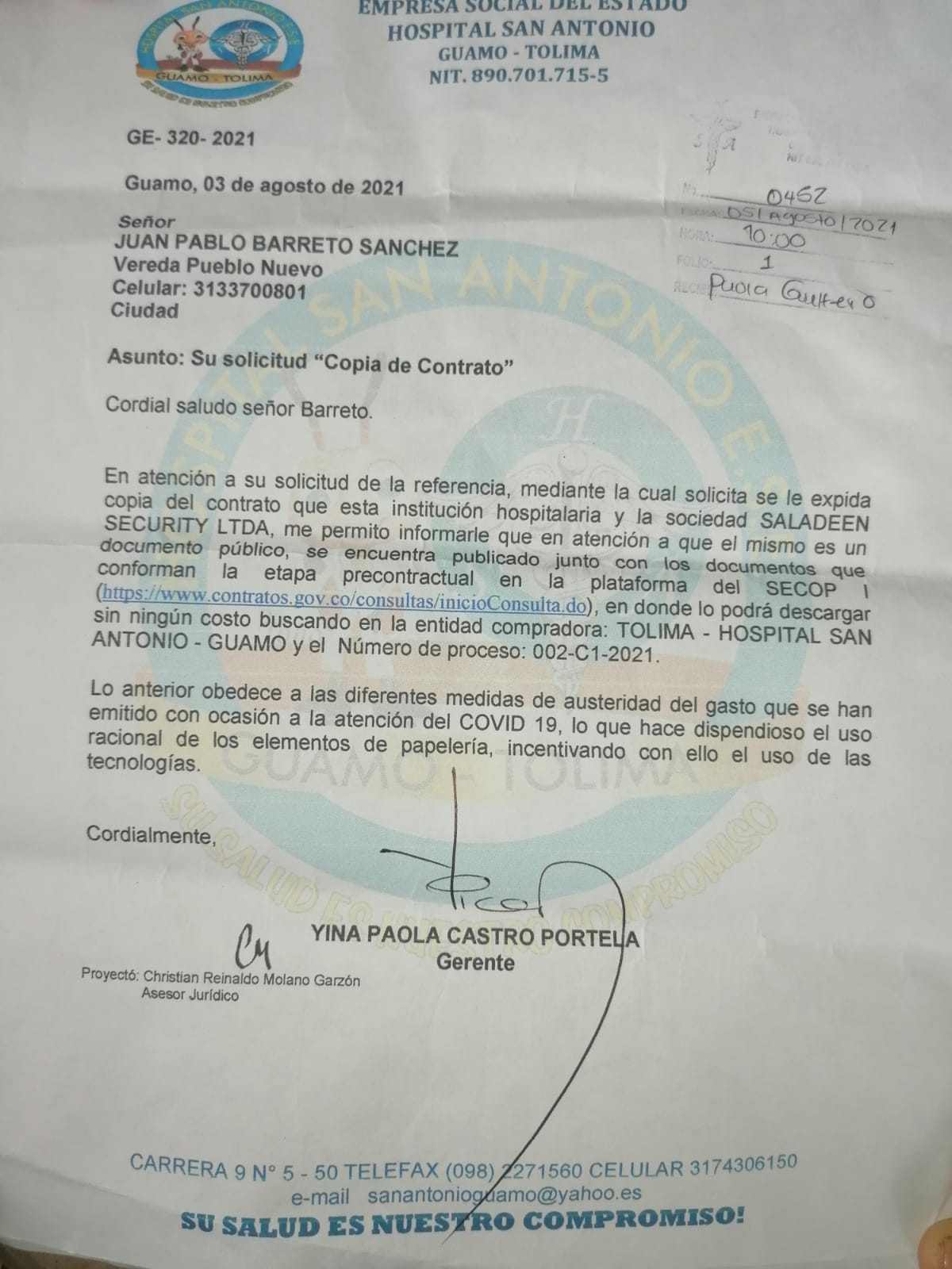 Documento victima Guamo