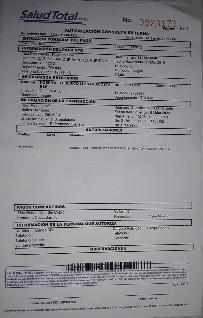 Examen Niño Federico