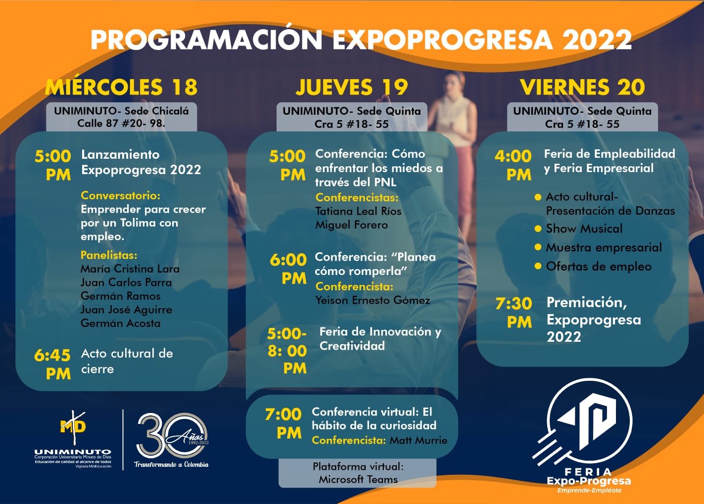 Programación EXPOPROGRESA 2022 Uniminuto