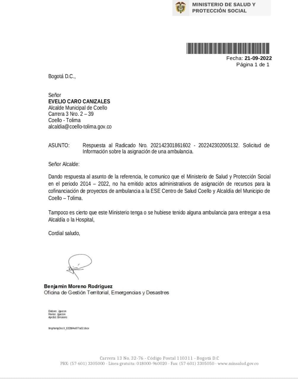 Documento Alcaldía Coello