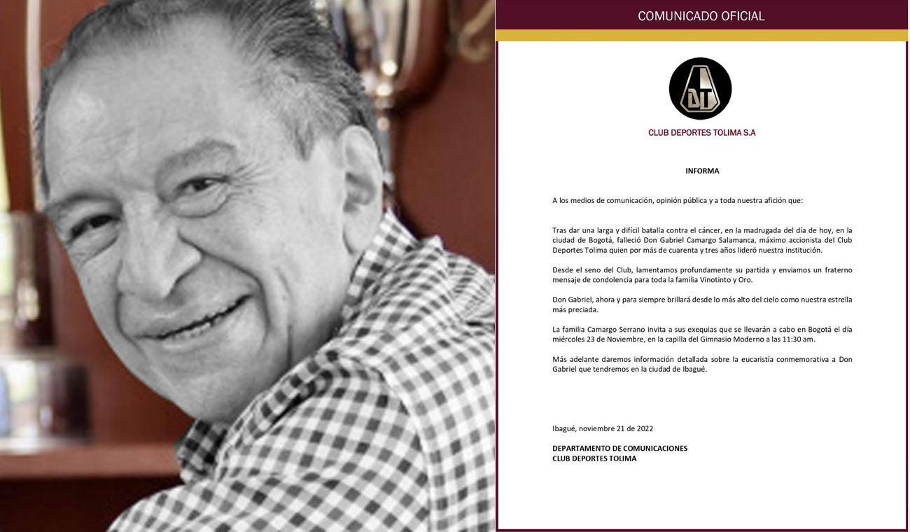 Comunicado Fallecimiento Gabriel Camargo