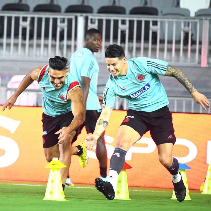 Falcao y James en un entrenamiento de la Selección Colombia