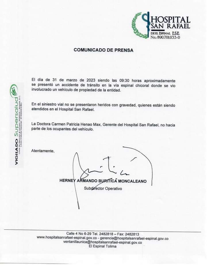 comunicado prensa hospital accidente