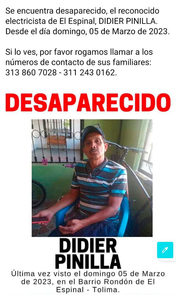 Desaparecido Didier Pinilla Electricista