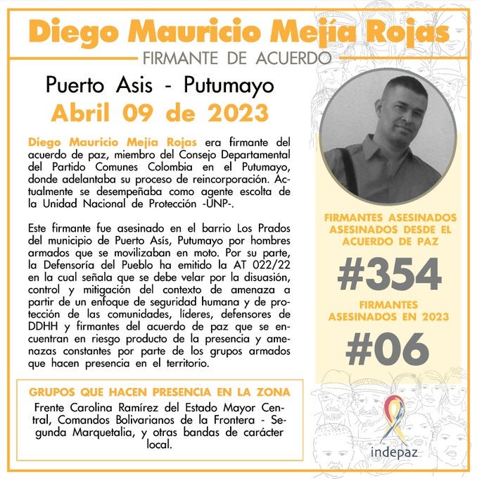 Era miembro del Consejo Departamental del Partido Comunes Colombia en el Putumayo.