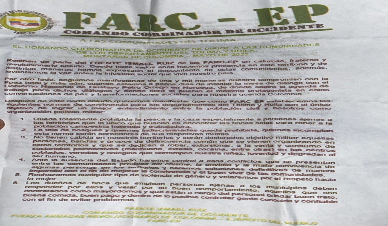 Panfletos Farc Tolima