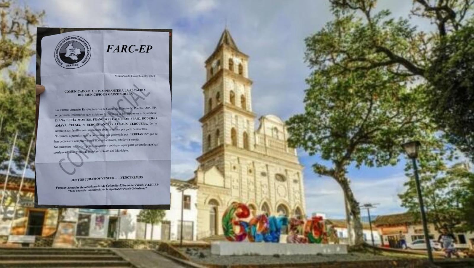 Amenazan a cuatro candidatos a la alcaldía de Garzón, Huila