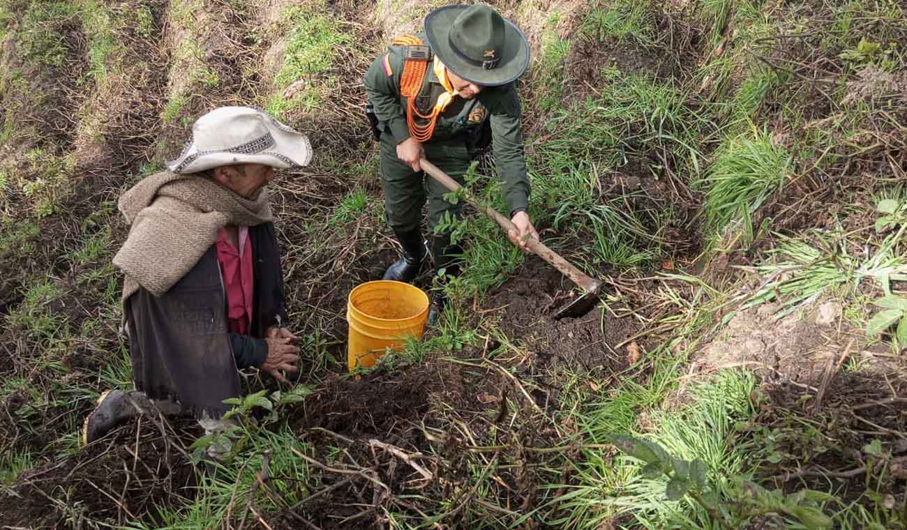 Carabinero con azadón