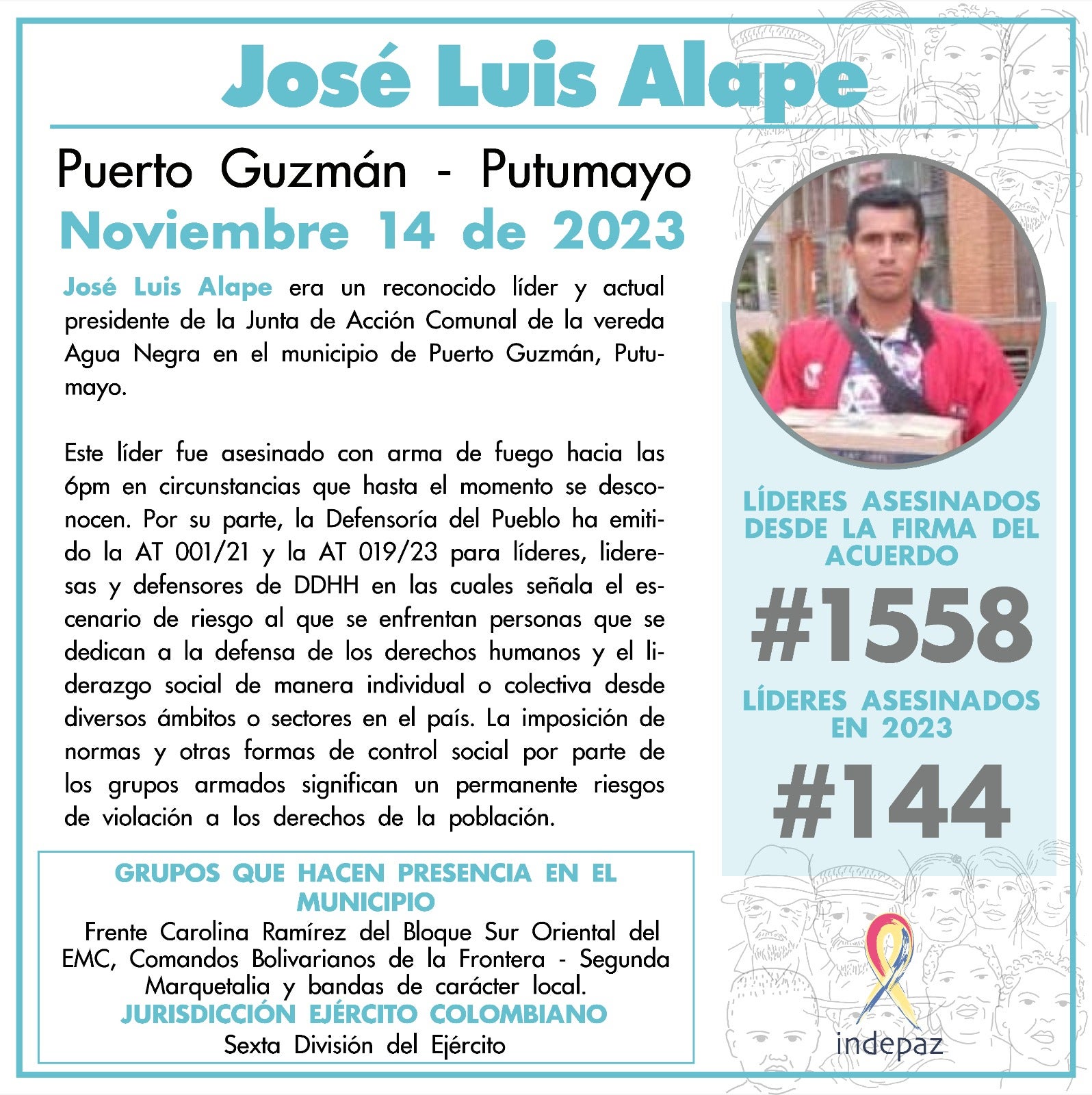 Asesinan líder comunal en zona rural de Puerto Guzmán, Putumayo