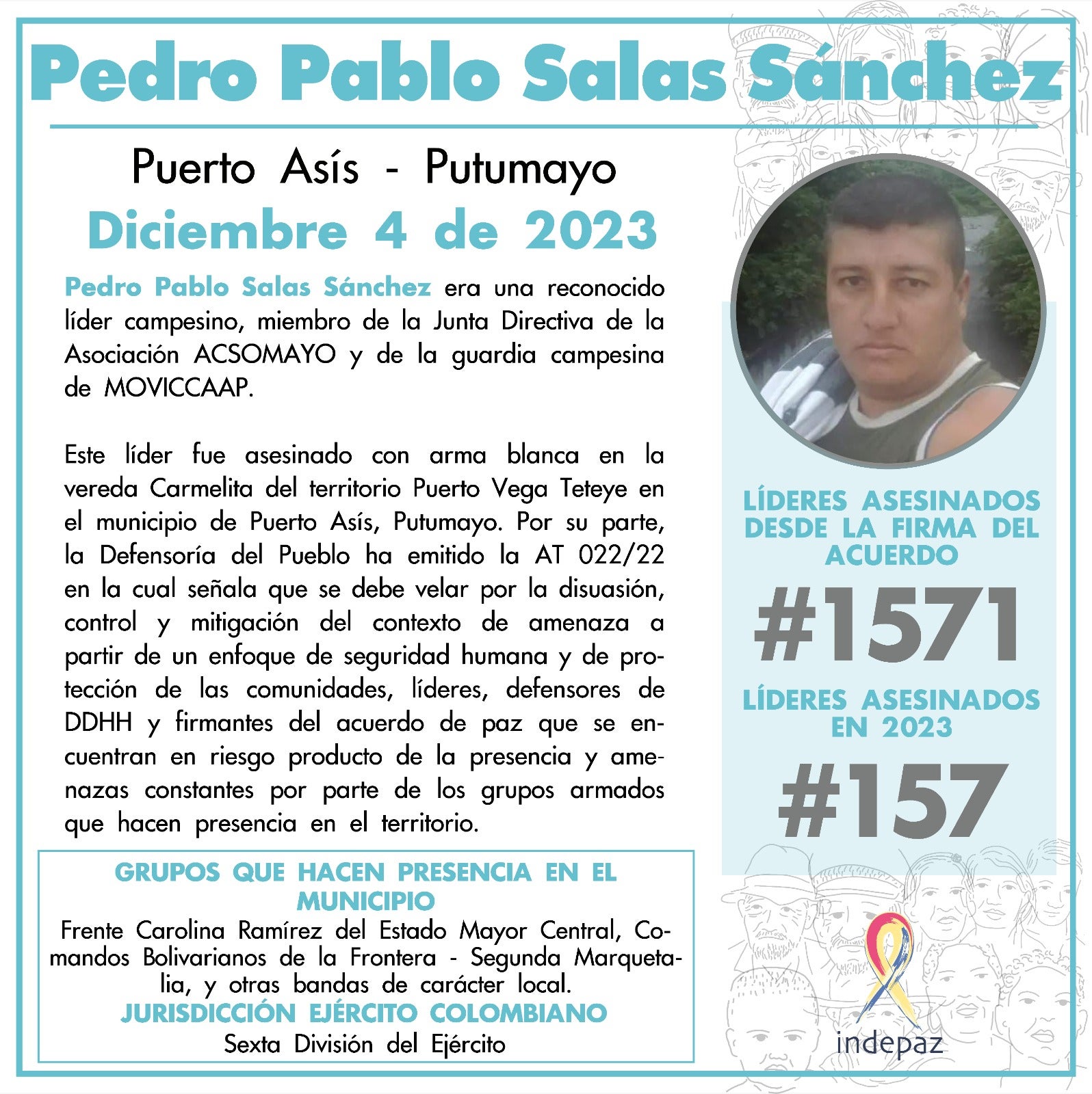 Asesina con arma blanca a líder campesino en el Putumayo