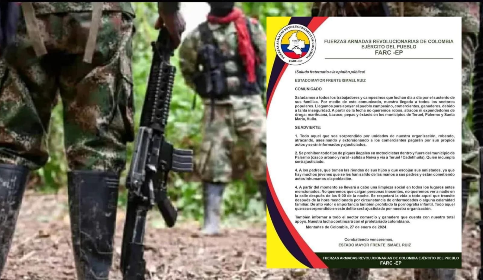 Panfletos que pertenecerían a las disidencias de las Farc crean zozobra en municipios del norte del Huila