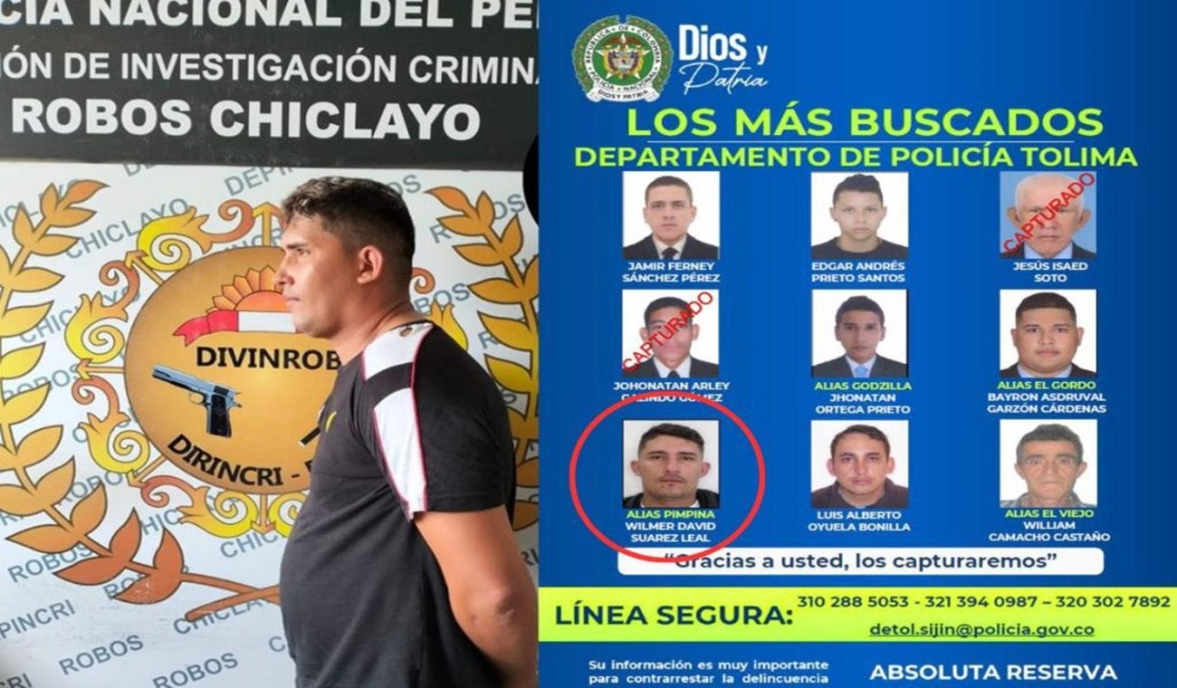 Cayó en Perú alias ‘Pimpina’, uno de los delincuentes más buscados del Tolima