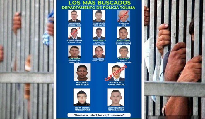 Cartel de los más buscados en el Tolima