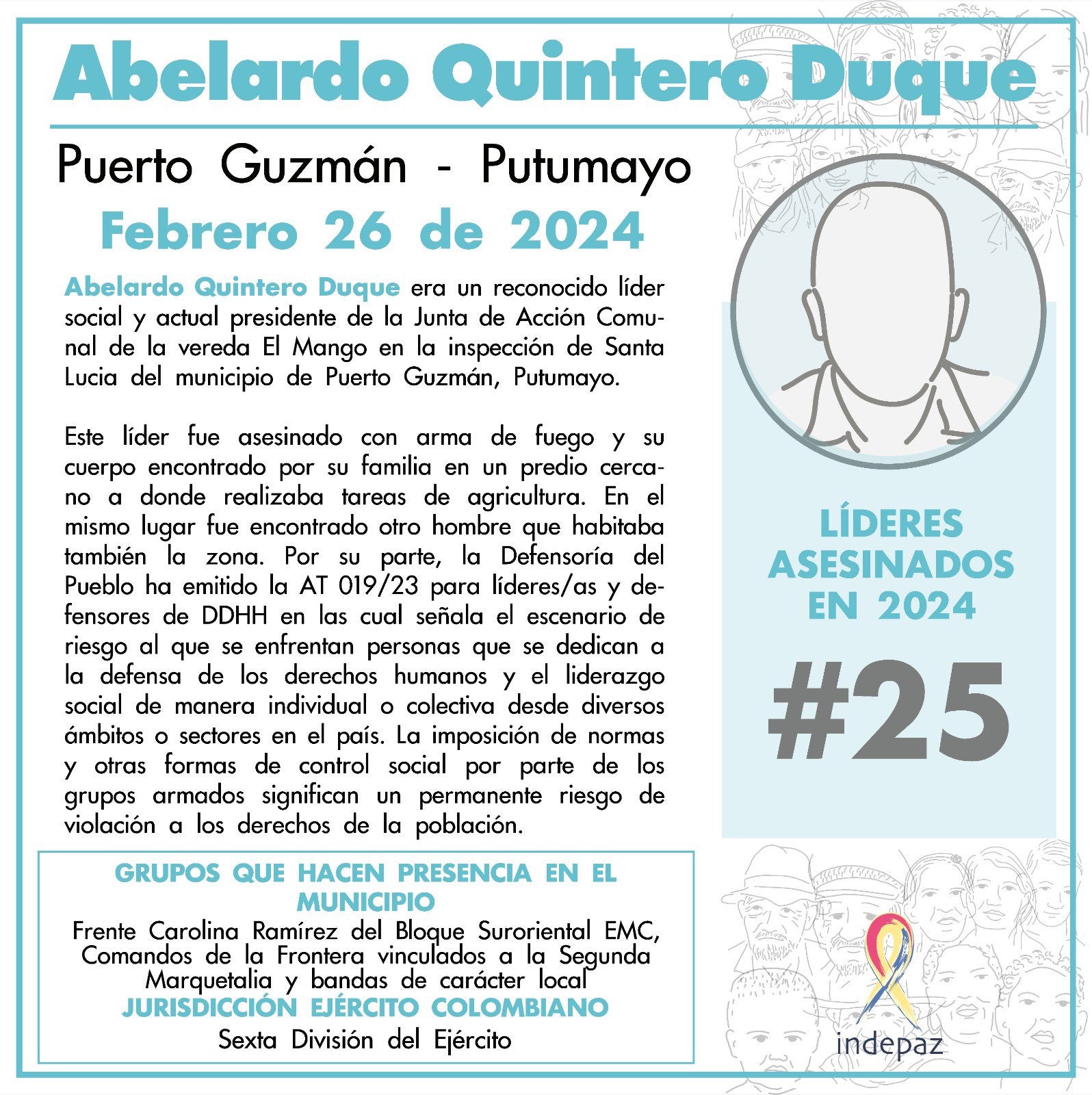 Asesinan presidente de la Junta de Acción Comunal en Puerto Guzmán, Putumayo.