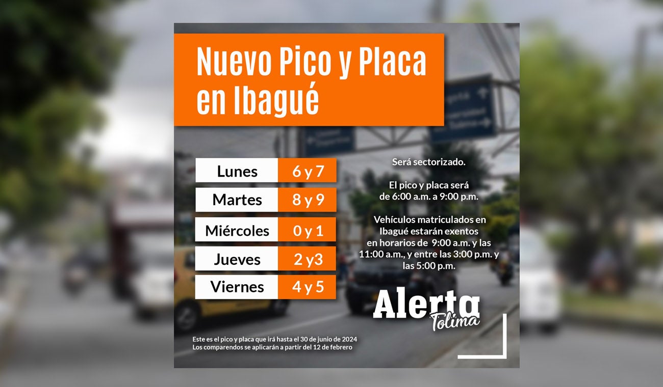 Pico y placa 2024 Ibagué