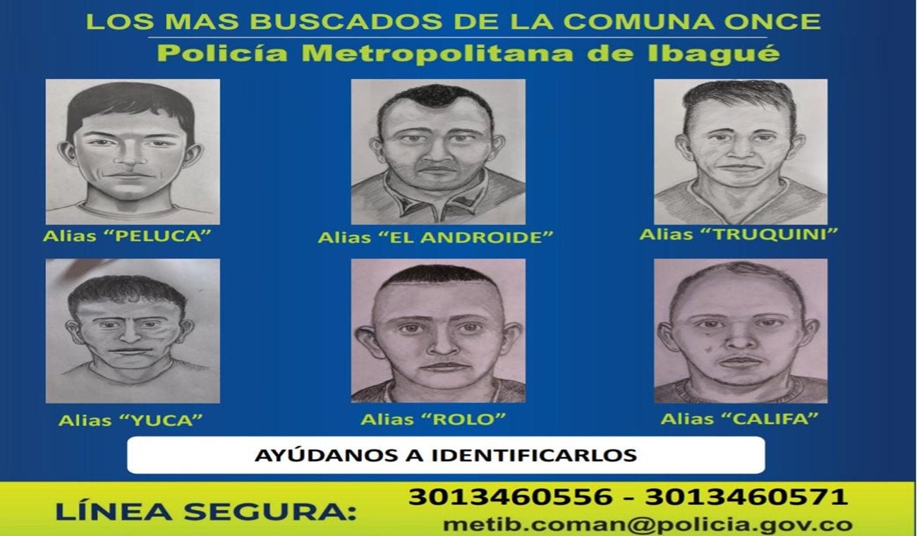 ¡Se buscan! Son seis los delincuentes más buscados en la comuna 11 de Ibagué