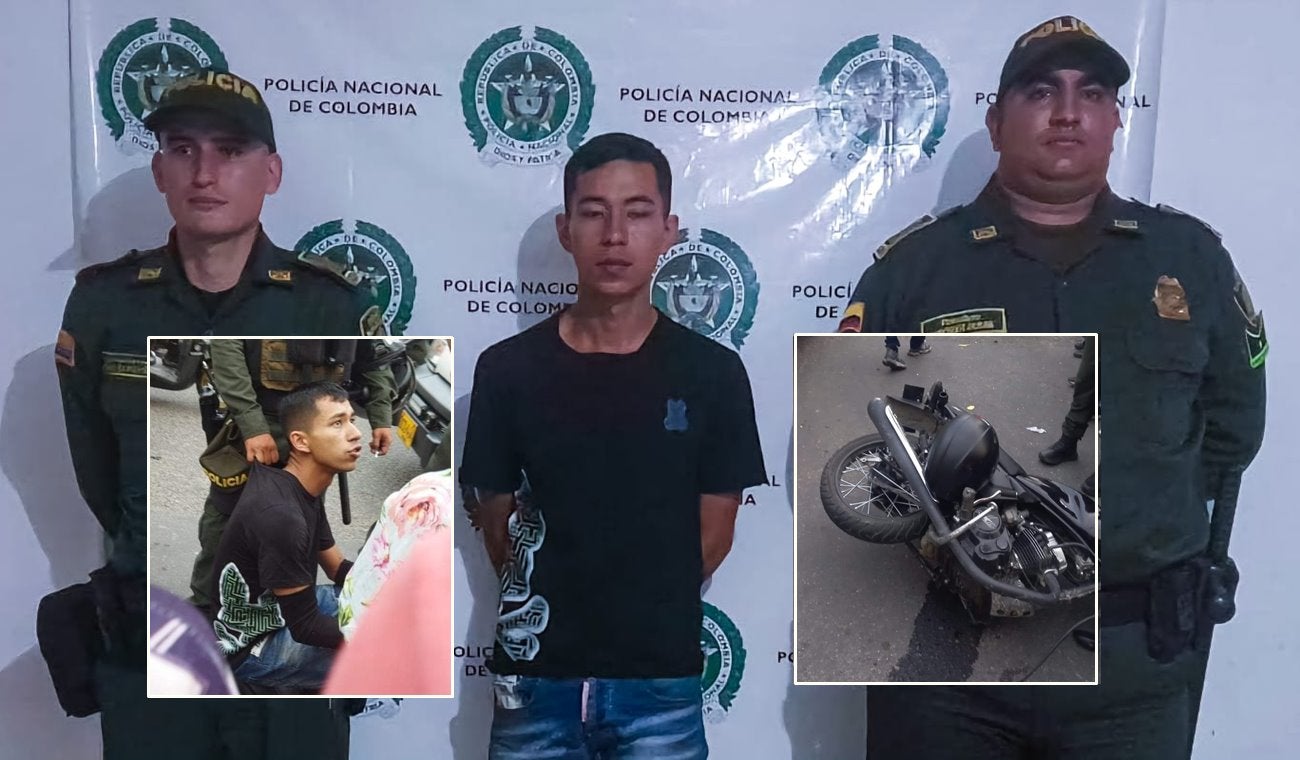Delincuente en moto robó a una mujer y en la huida terminó chocando contra un taxi en el Gaitán