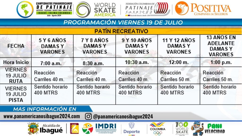 Programación deportiva I, para el viernes 19 de julio de 2024