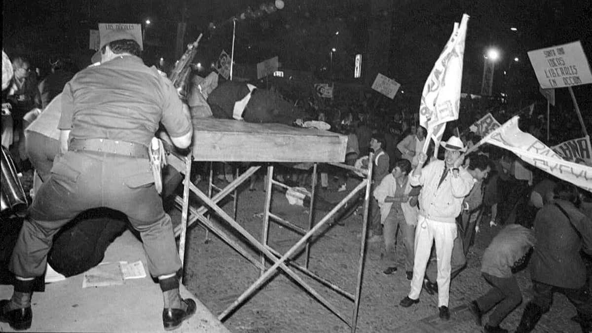 Tarima en la que fue asesinado Luis Carlos Galán Sarmiento, en Soacha