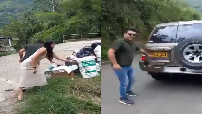 pareja fue sorprendida arrojando basura