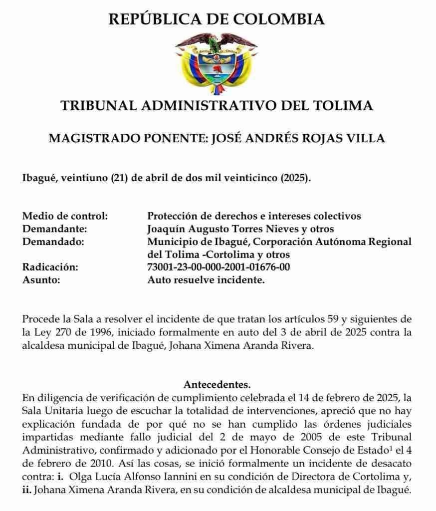 Comunicado oficial Tribuna del Tolima