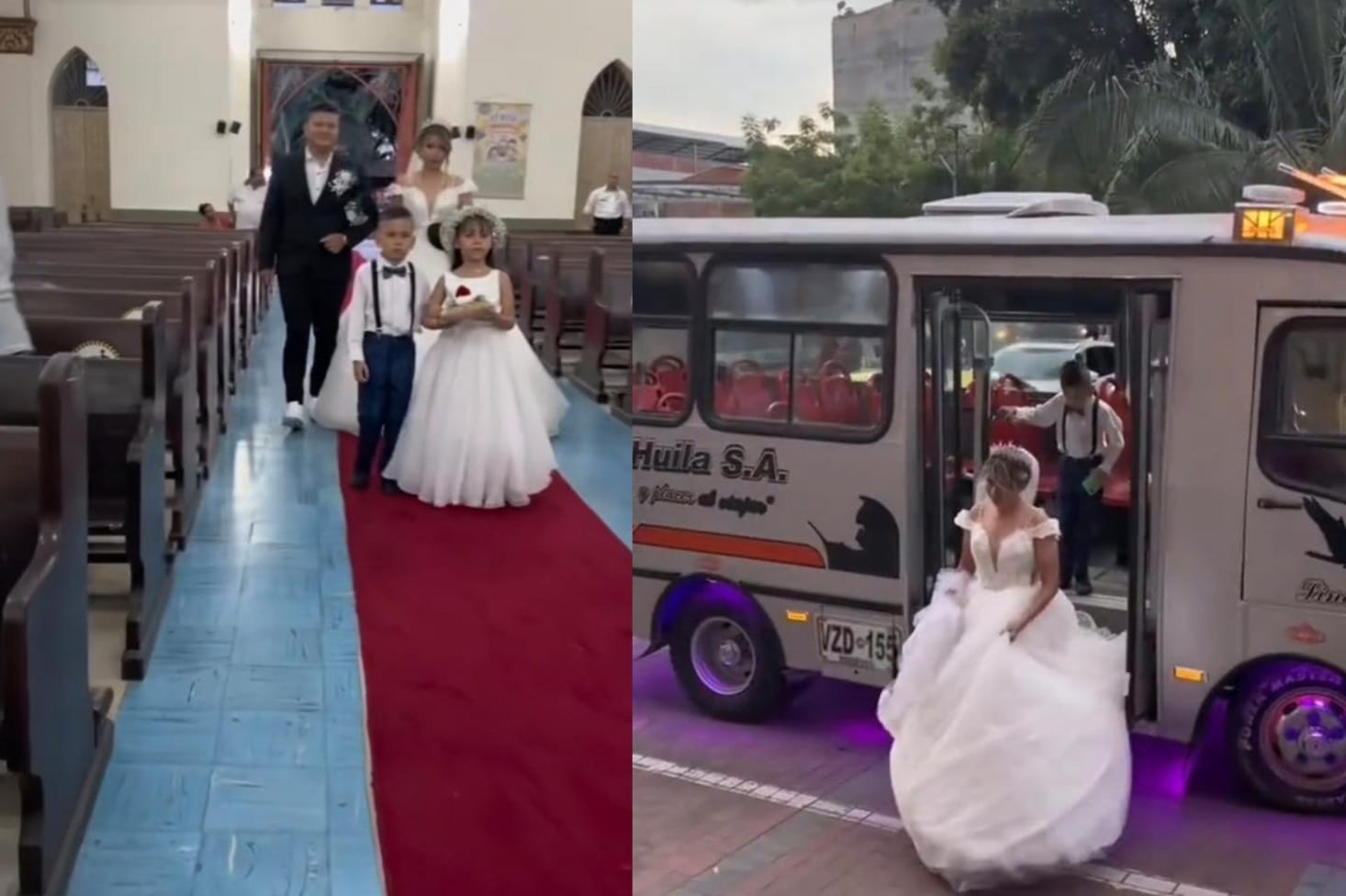 Novia llega a casarse en un bus de transporte público en Neiva