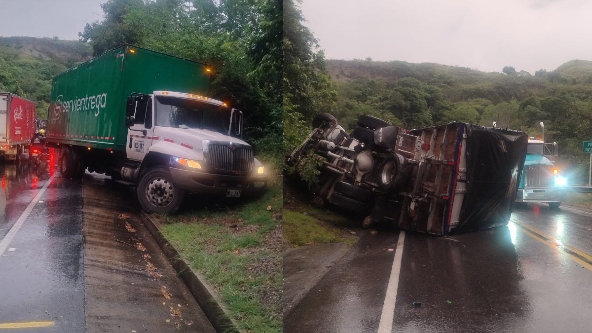 Tractocamión se volcó tras fuerte choque con furgón en la vía Venadillo–Lérida