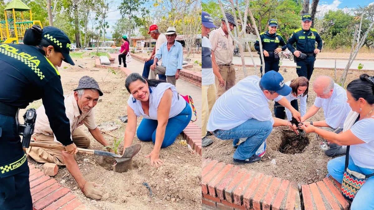 Siembra de árboles y limpieza urbana: Policía impulsa jornada ambiental en Natagaima