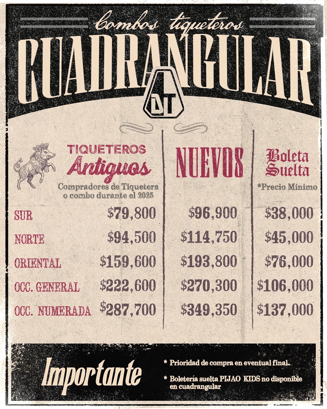 Cuadrangular anuncia tarifas y combos para el ingreso en Ibagué