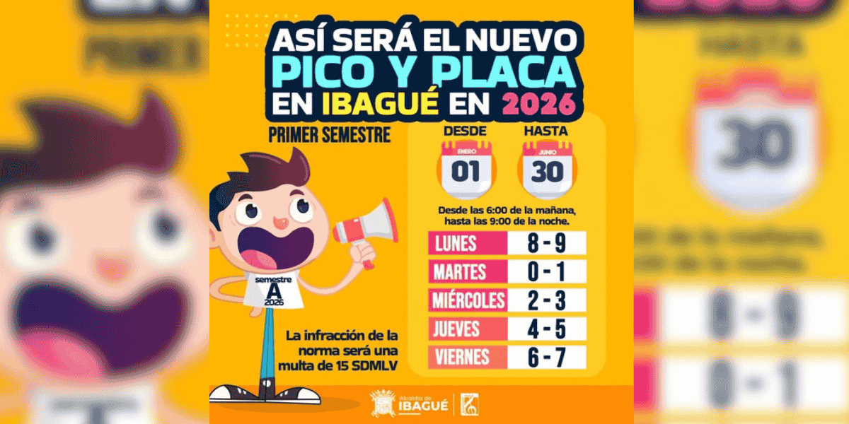 Definen esquema de pico y placa que regirá en Ibagué durante el primer semestre de 2026
