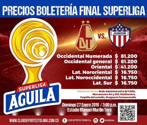 Listos los precios de boletería para Tolima vs Junior en Ibagué