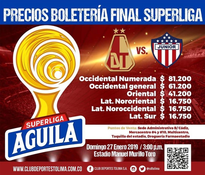 Listos los precios de boletería para Tolima vs Junior en Ibagué