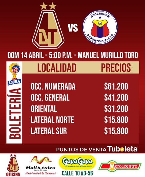 Listos los precios de boletería para Tolima vs Pasto
