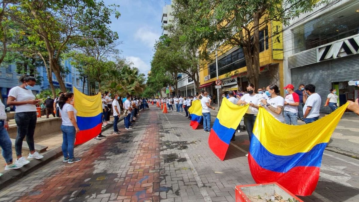 Imagen de referencia de marcha de comerciantes en el centro de Barranquilla